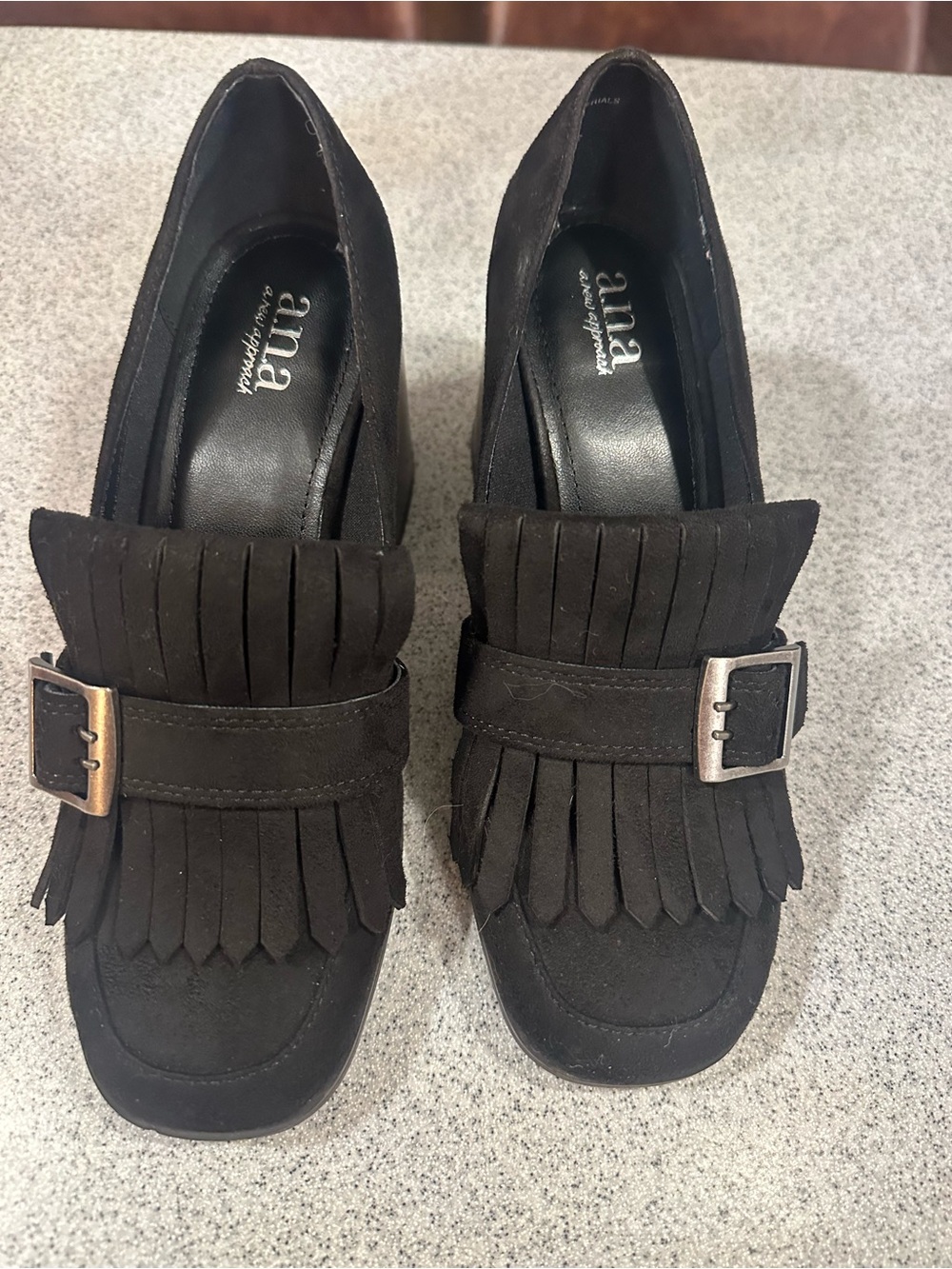 a.n.a Black Suede Fringe Buckle Loafers size 7
